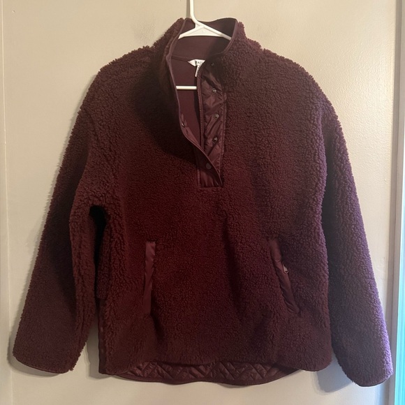 Athleta Burgundy Cozy Sherpa Snap Jacket Sweatshirt Size M - Picture 3 of 14